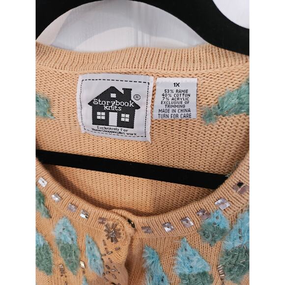 Storybook knits ramie feather button down cardigan Womens xl cottage whimsy 427 - Picture 3 of 9